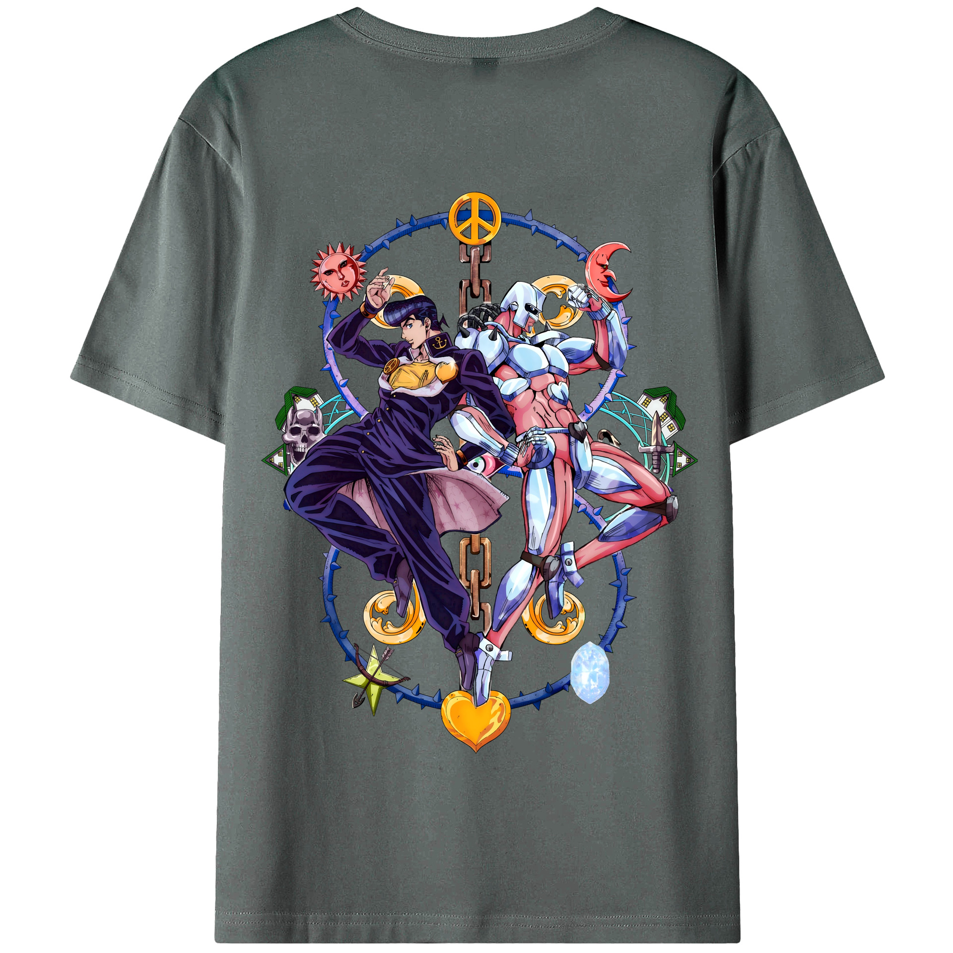（画像用） ジョジョの奇妙な冒険 ひがしかた じょうすけ JoJo's Bizarre Adventure Higashikata Josuke 綿100％半袖Tシャツ（背面プリント）